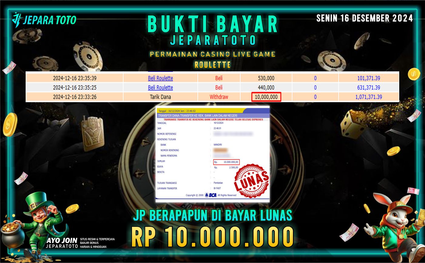 BUKTI KEMENANGAN CASINO LIVE GAME ROULETTE MEMBER JEPARATOTO