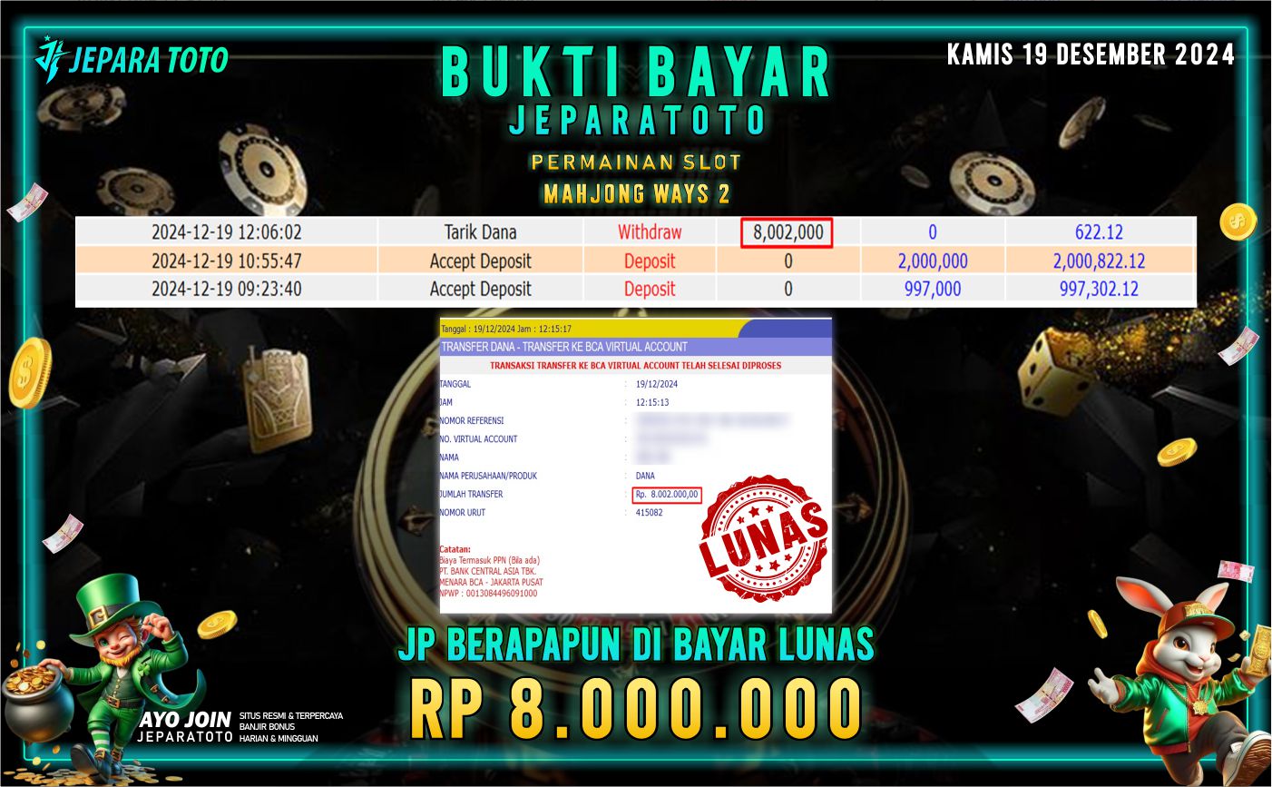 BUKTI KEMENANGAN SLOT MAHJONG WAYS 2 MEMBER JEPARATOTO