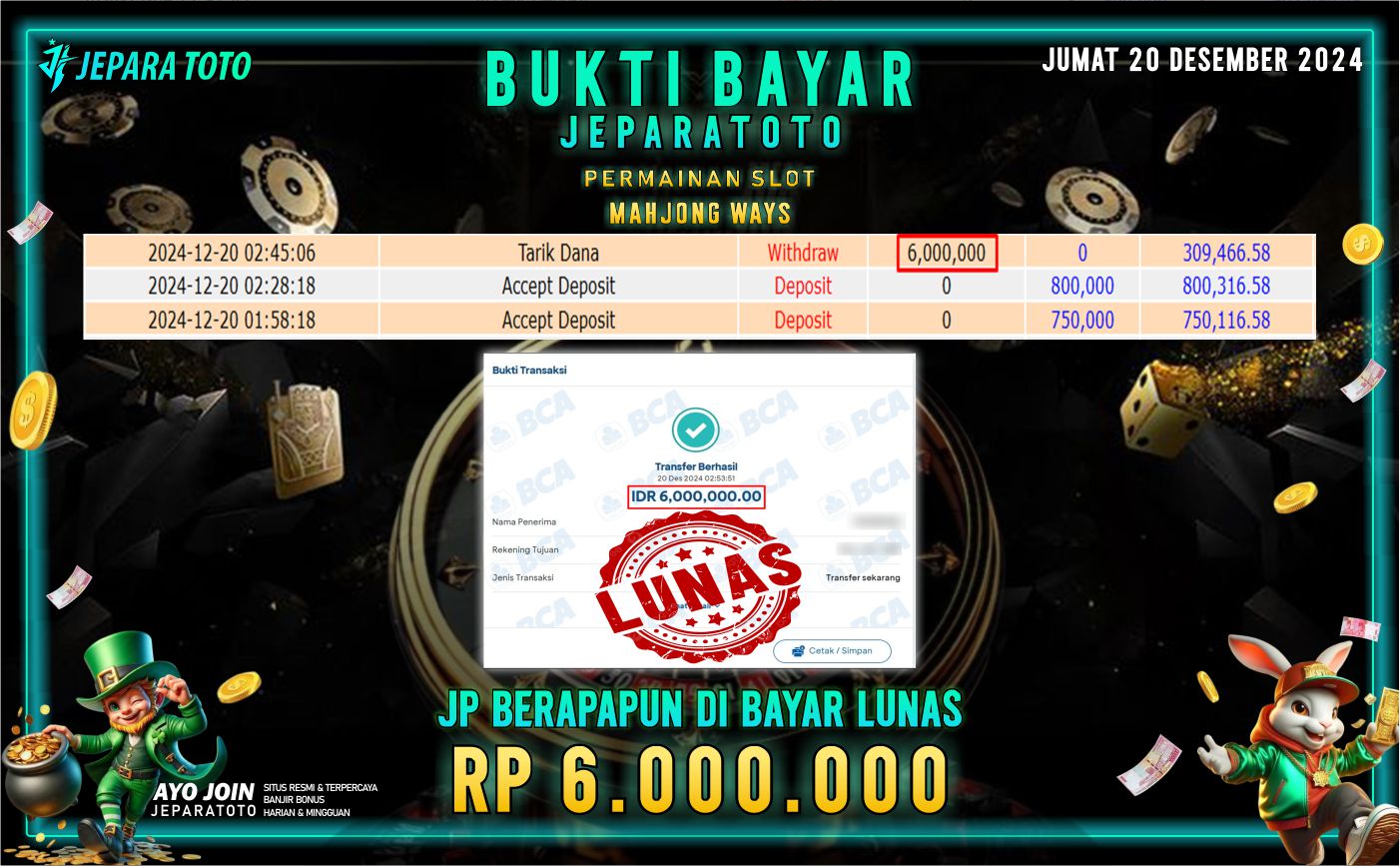 BUKTI KEMENANGAN SLOT MAHJONG WAYS MEMBER JEPARATOTO