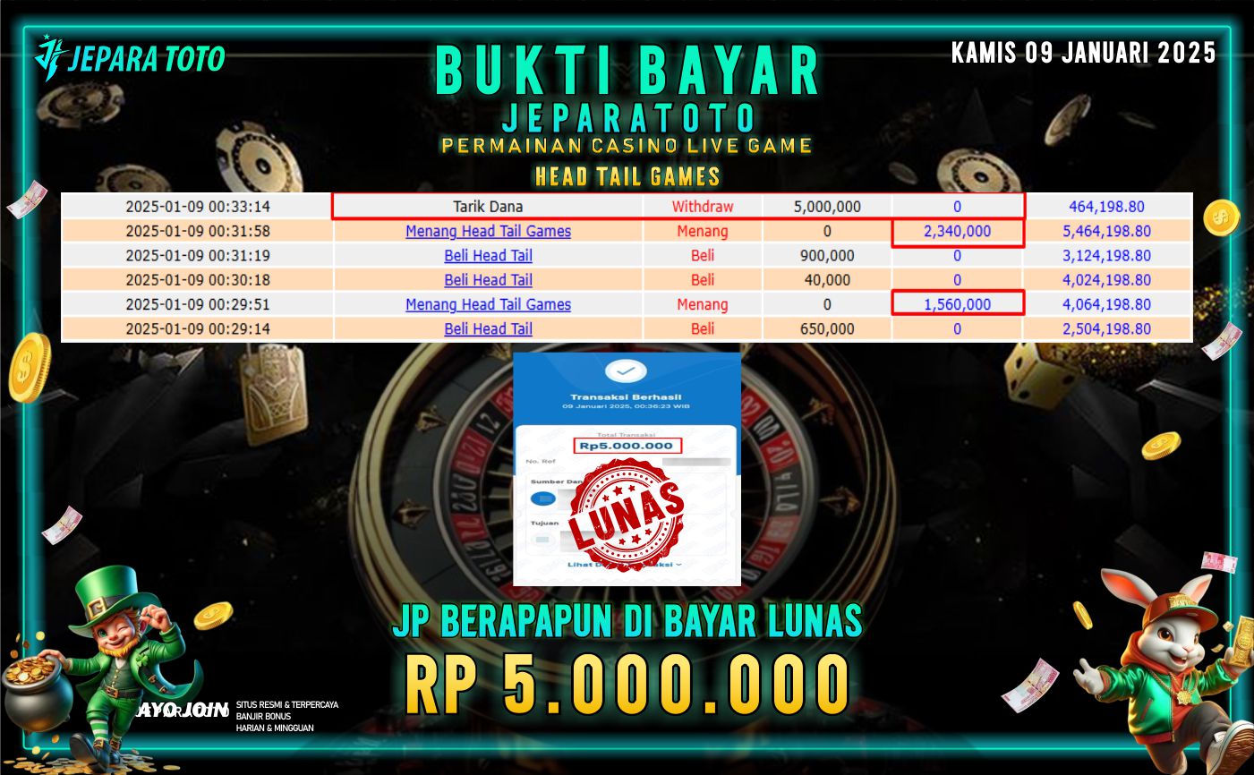 BUKTI KEMENANGAN CASINO LIVE GAME HEAD TAIL GAMES MEMBER JEPARATOTO