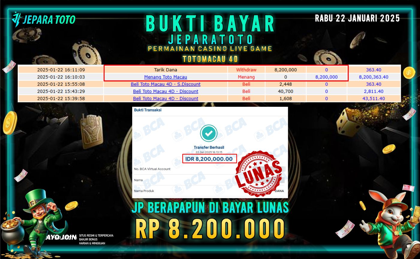 BUKTI KEMENANGAN CASINO LIVE GAME TOTOMACAU 4D MEMBER JEPARATOTO