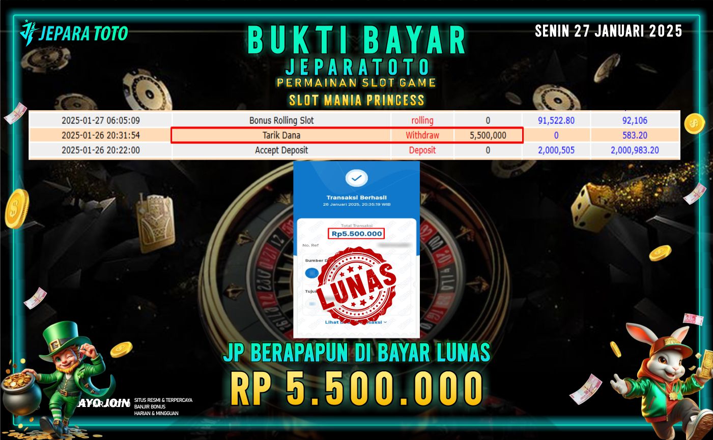 BUKTI KEMENANGAN SLOT MANIA PRINCESS MEMBER JEPARATOTO