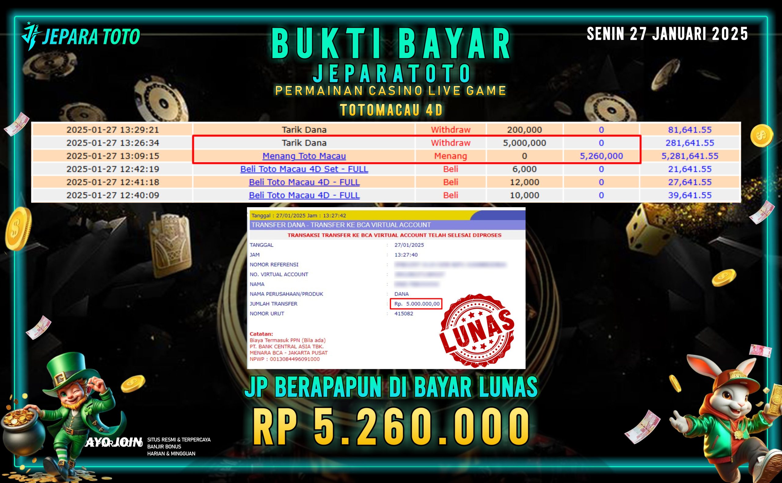 BUKTI KEMENANGAN CASINO LIVE GAME TOTOMACAU 4D MEMBER JEPARATOTO