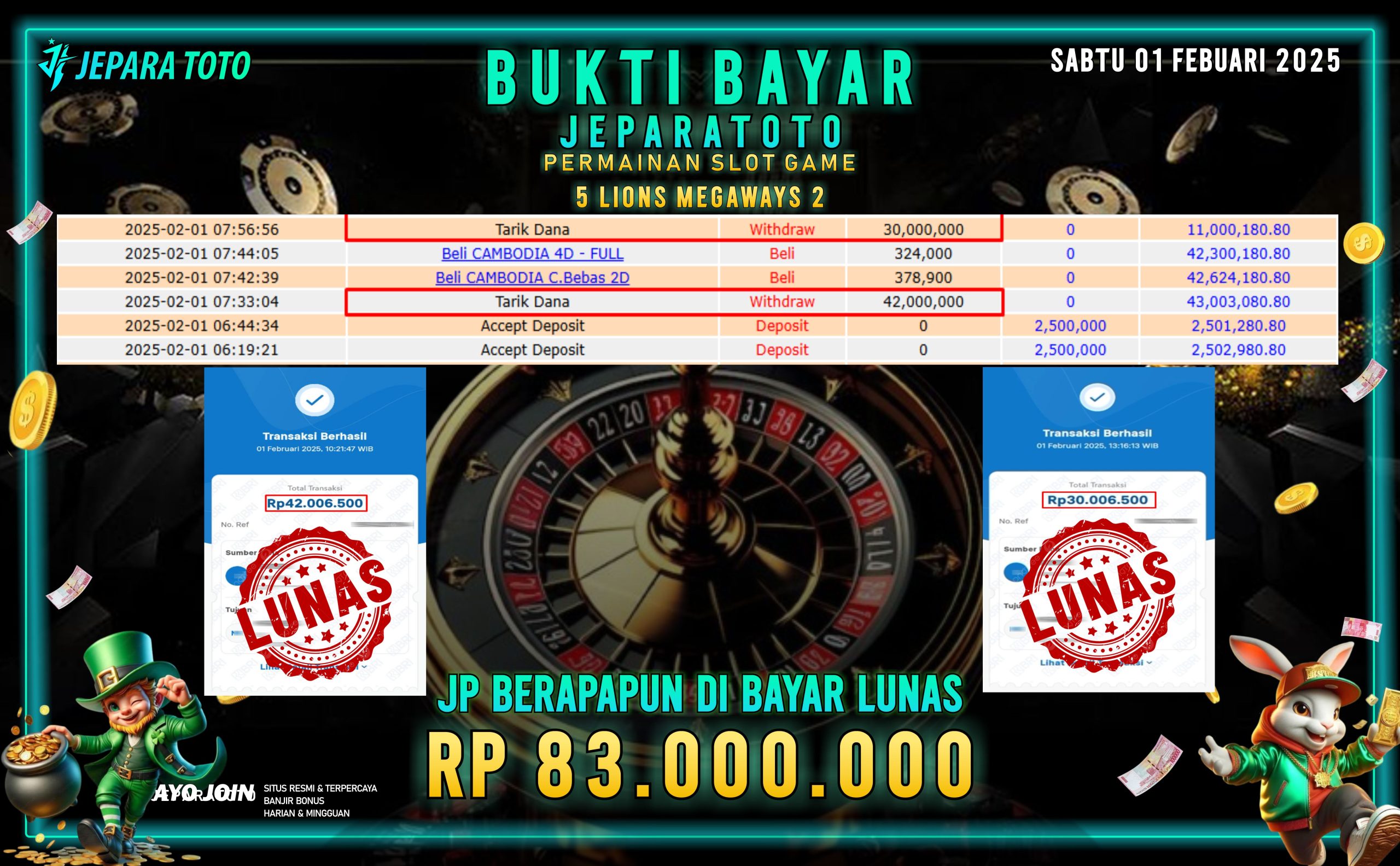 BUKTI KEMENANGAN SLOT GAME 5 LIONS MEGAWAYS 2 MEMBER JEPARATOTO