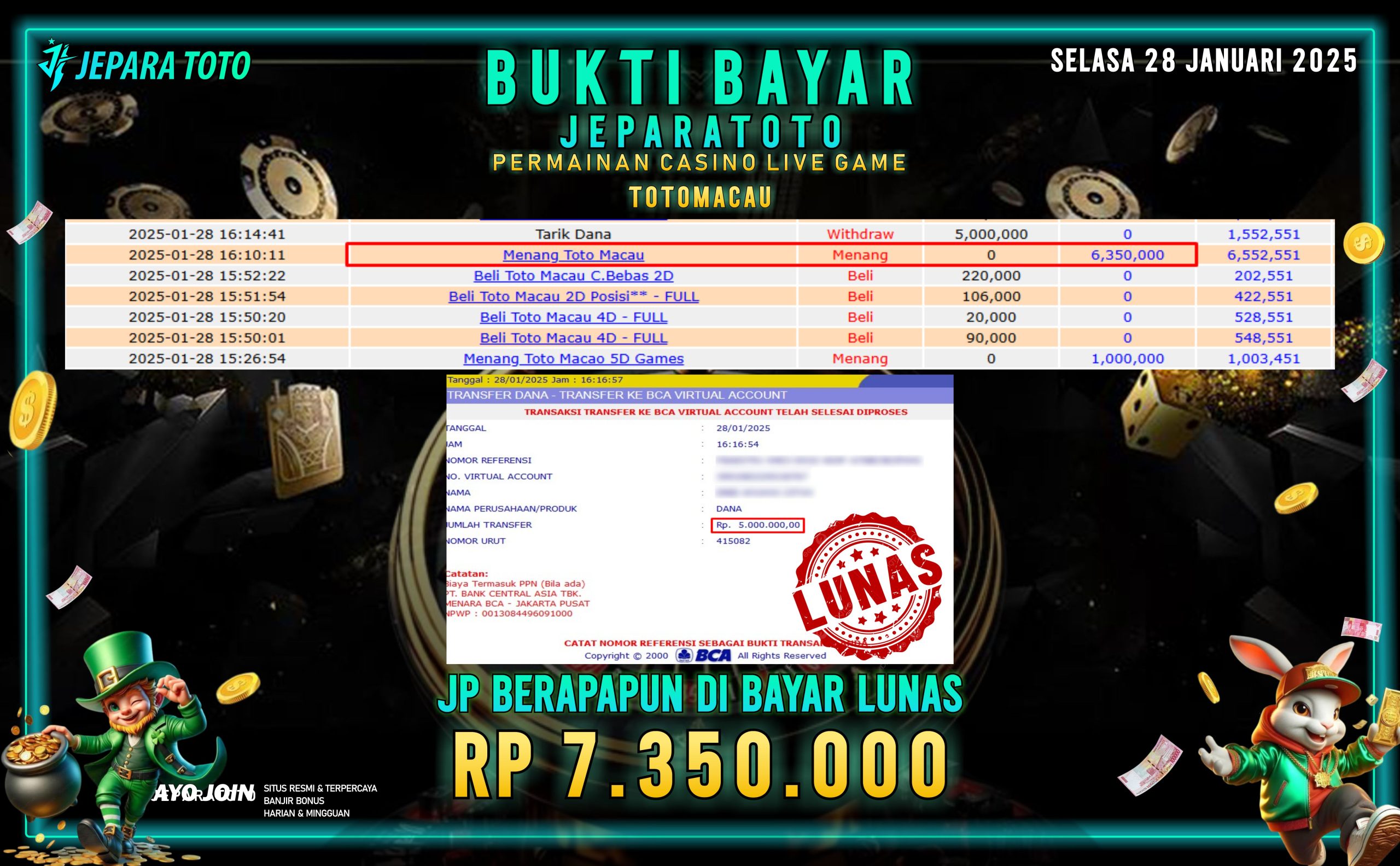 BUKTI KEMENANGAN CASINO LIVE GAME TOTOMACAU 4D MEMBER JEPARATOTO