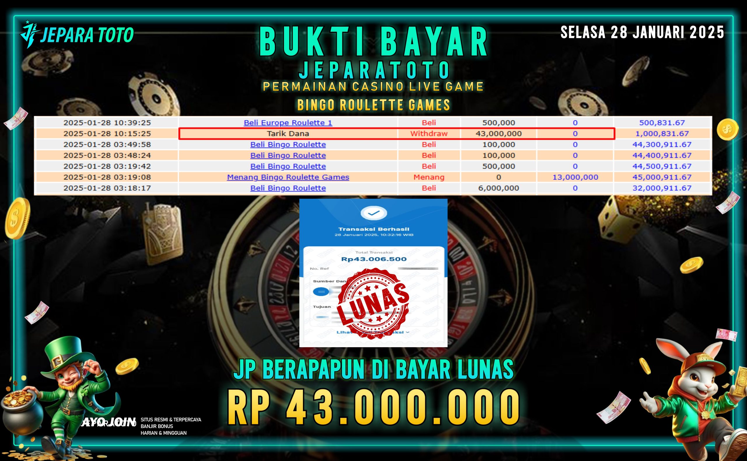 BUKTI KEMENANGAN CASINO LIVE GAME BINGO ROULLETTE MEMBER JEPARATOTO